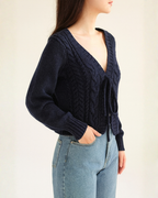 Cárdigan Corto de Punto Trenzado con Lazos para Mujer