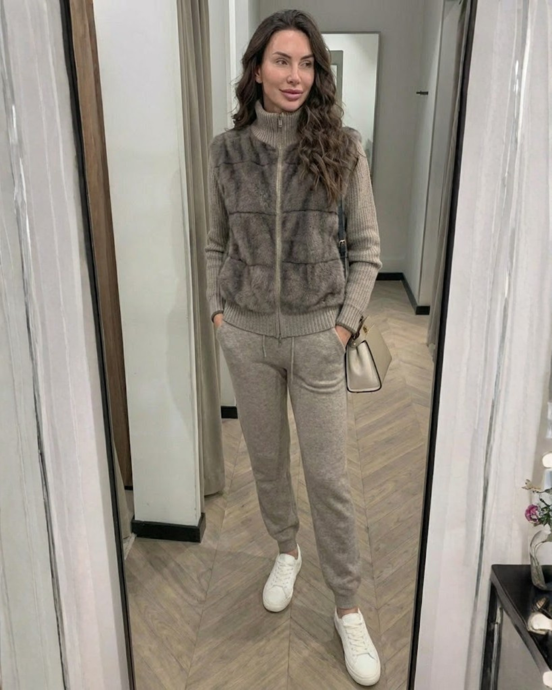 Conjunto Casual de Chaqueta y Pantalón con Detalles de Felpa para Mujer