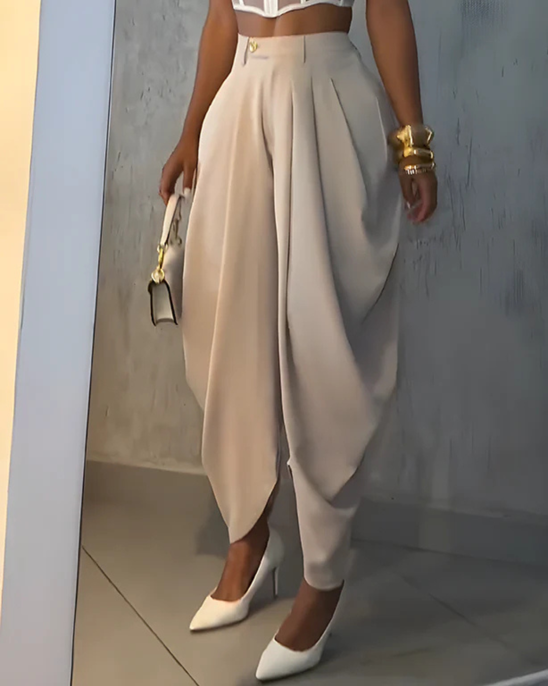 Pantalones informales de cintura alta y fruncido suelto para mujer®