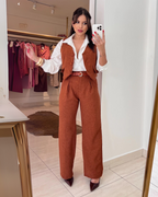 Conjunto en Lino de Chaleco y Pantalón de Pierna Ancha para Mujer