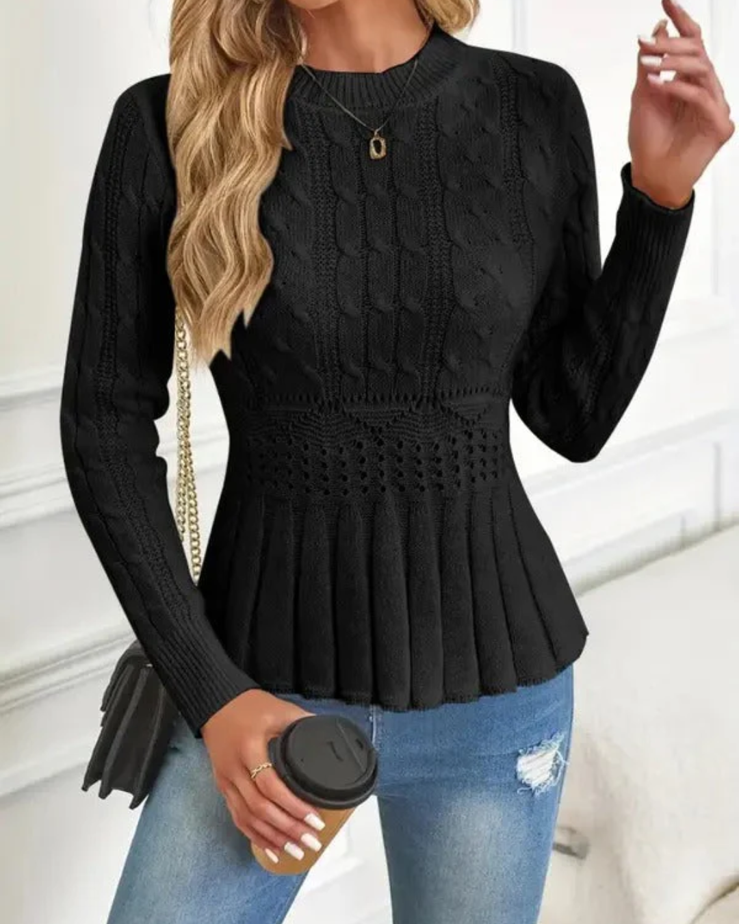 Jersey de punto grueso con cuello redondo para mujer®