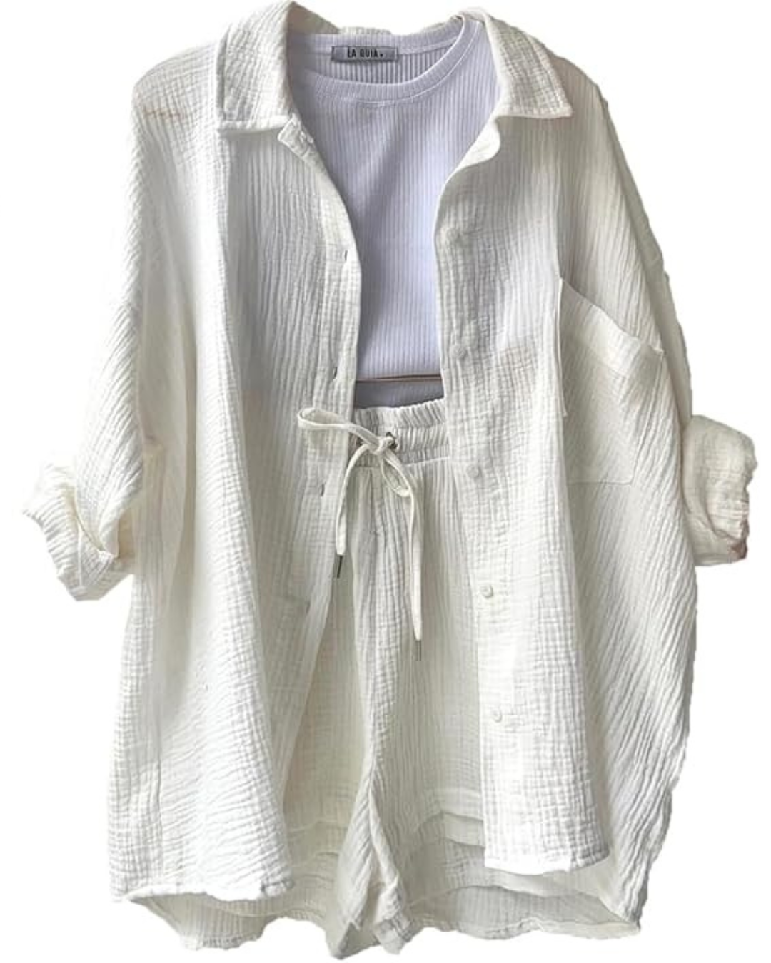 Conjunto de camisa de manga larga y short corto de cintura alta