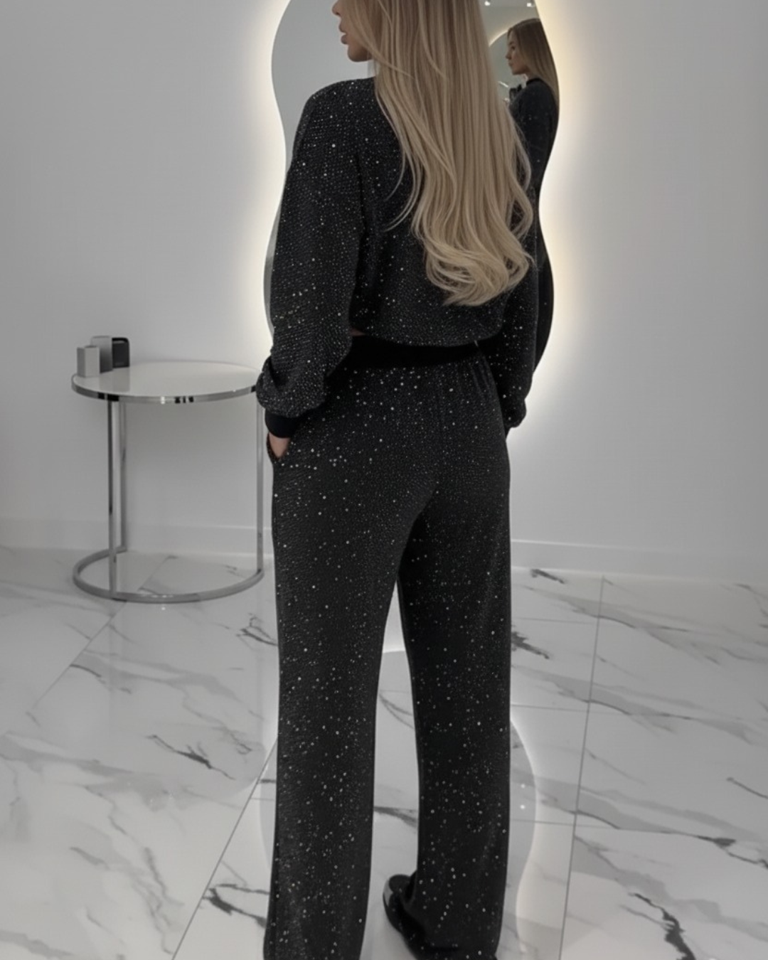 Conjunto de Dos Piezas con Bordado de Lentejuelas para Mujer