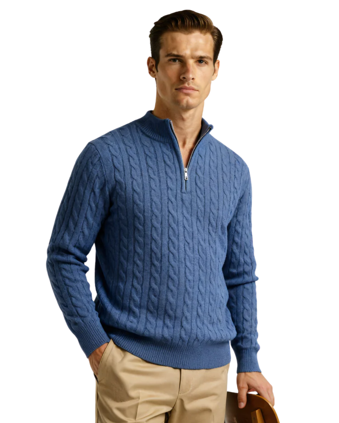 Suéter Manga Larga de Punto con Cremallera para Hombre