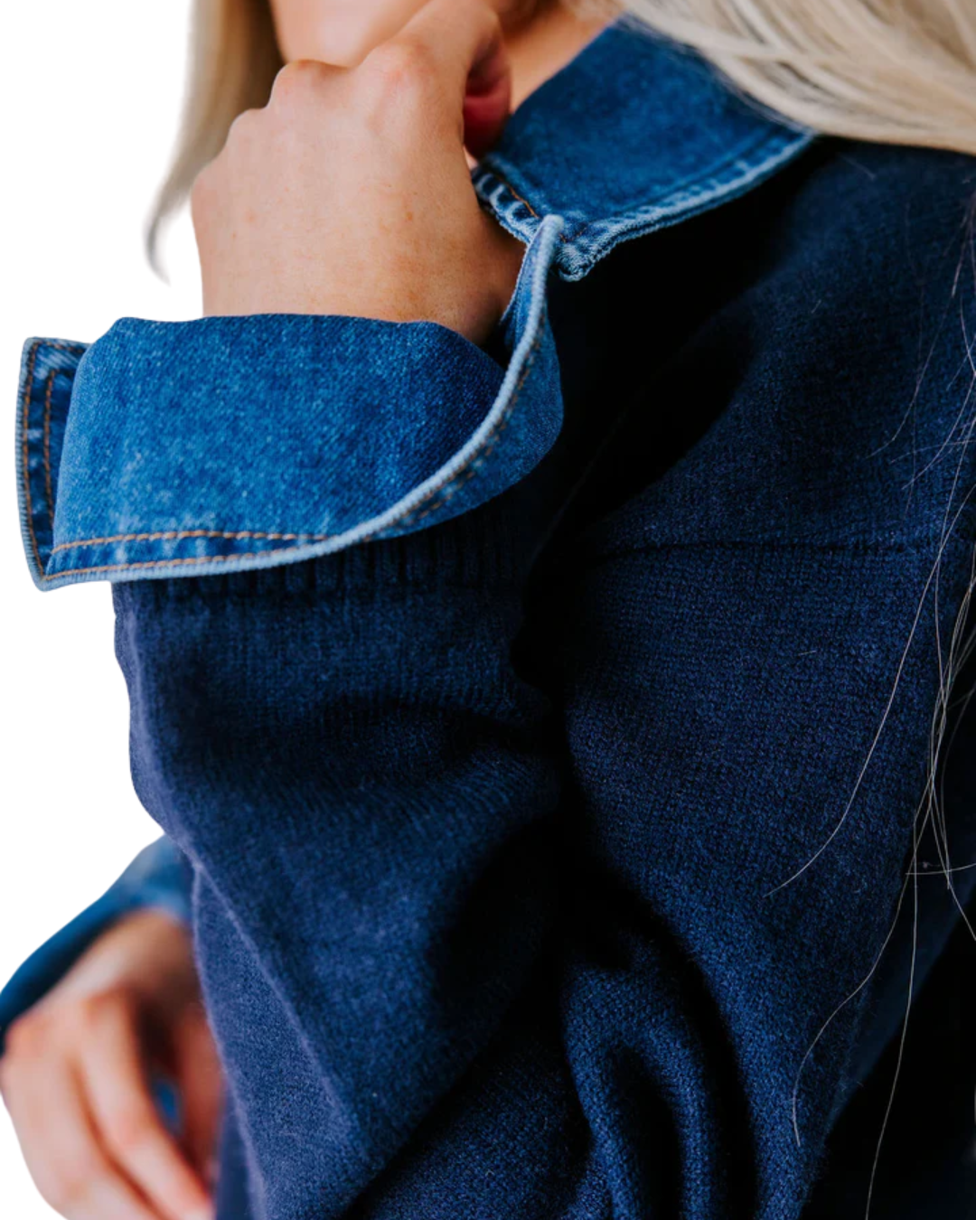 Camisa Manga Larga con Detalles en Mezclilla