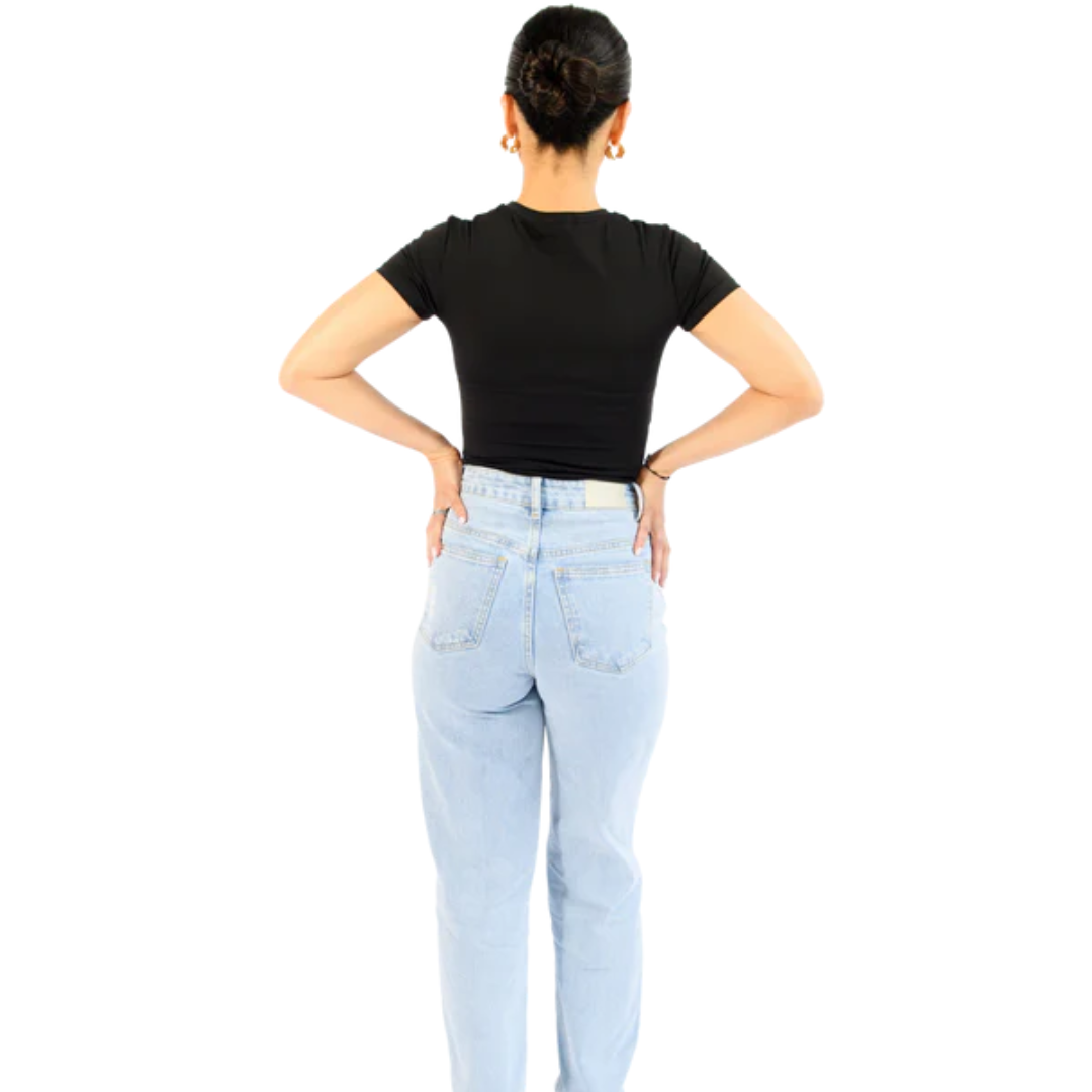 Jeans de Mujer Tiro Alto Corte Recto y Toque Retro