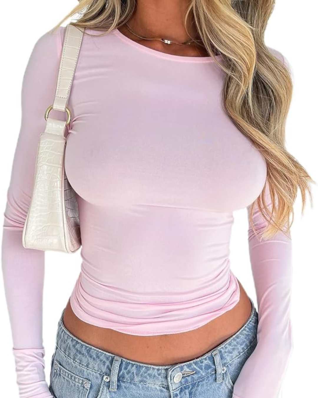 Camiseta corta ceñida de manga larga para mujer