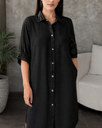 Vestido Camisero Holgado de Tela Fresca