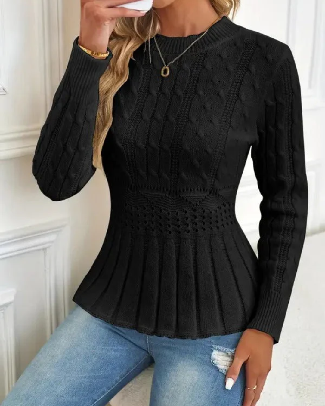 Jersey de punto grueso con cuello redondo para mujer®