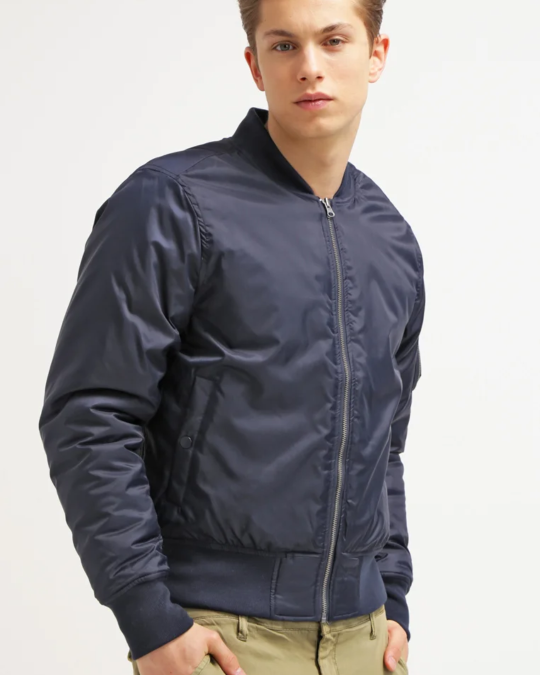 Chaqueta con Cuello Acanalado y Cierre de Cremallera para Hombre