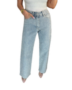 Pantalón de Corte Recto y Cintura Alta con Detalles Brillantes para Mujer