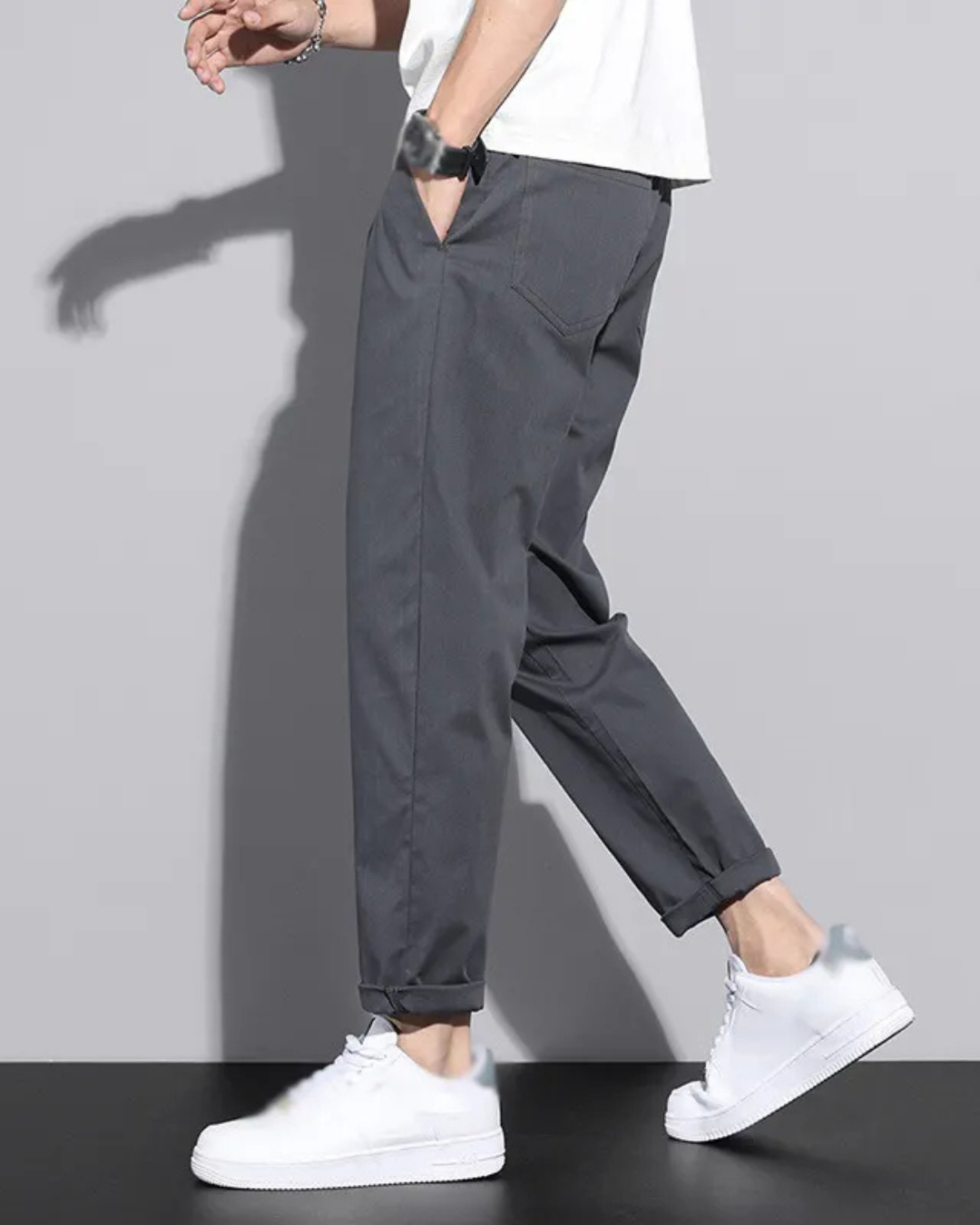 Pantalón Casual Unicolor Hombre con Bolsillos Laterales