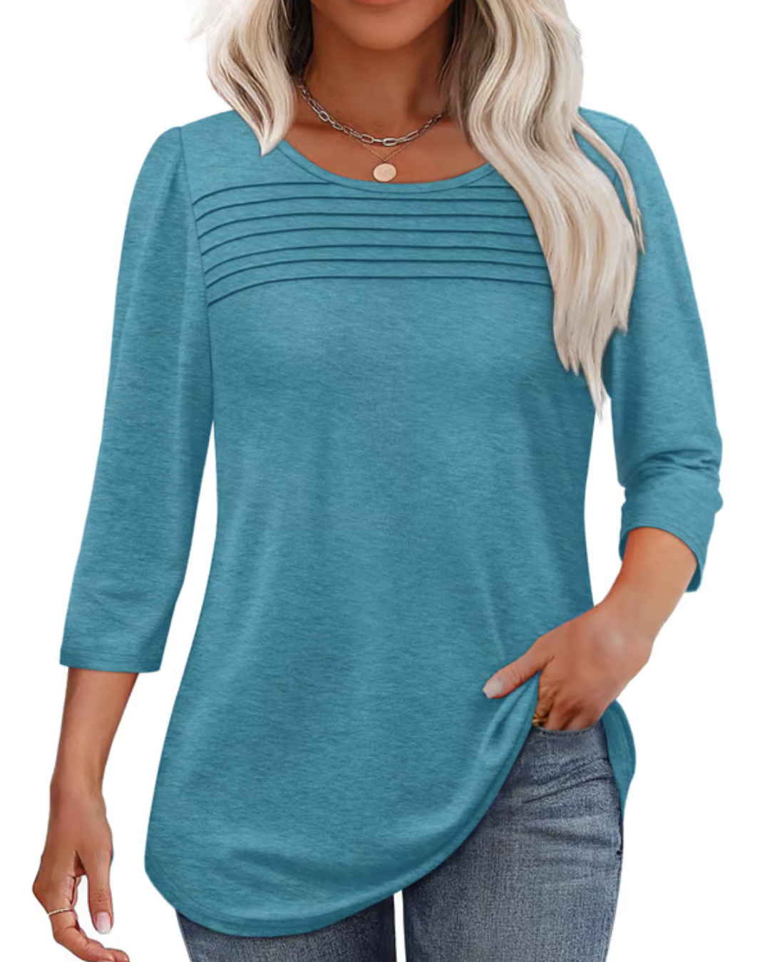 Blusa de Punto Ligero con Cuello Redondo y Manga 3/4 para Mujer