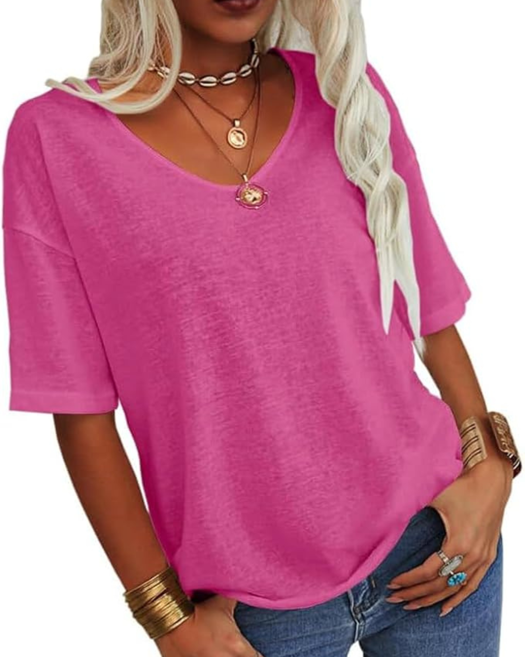 Camiseta Básica de Mujer con Escote en V Estilo y Comodidad Diaria