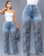 Pantalón de jean para mujer con encaje floral en las piernas®