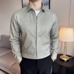 Camisa de Solapa de Color liso para Hombre con Cierre de Cremallera®