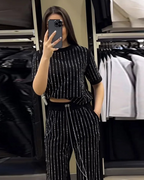 Conjunto casual de dos piezas con pantalones y camisa de manga corta para mujer®