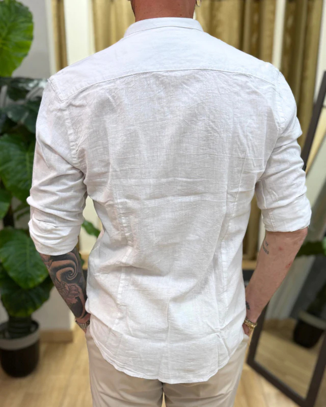 Camisa de Manga Larga en tejido de Lino para Hombre