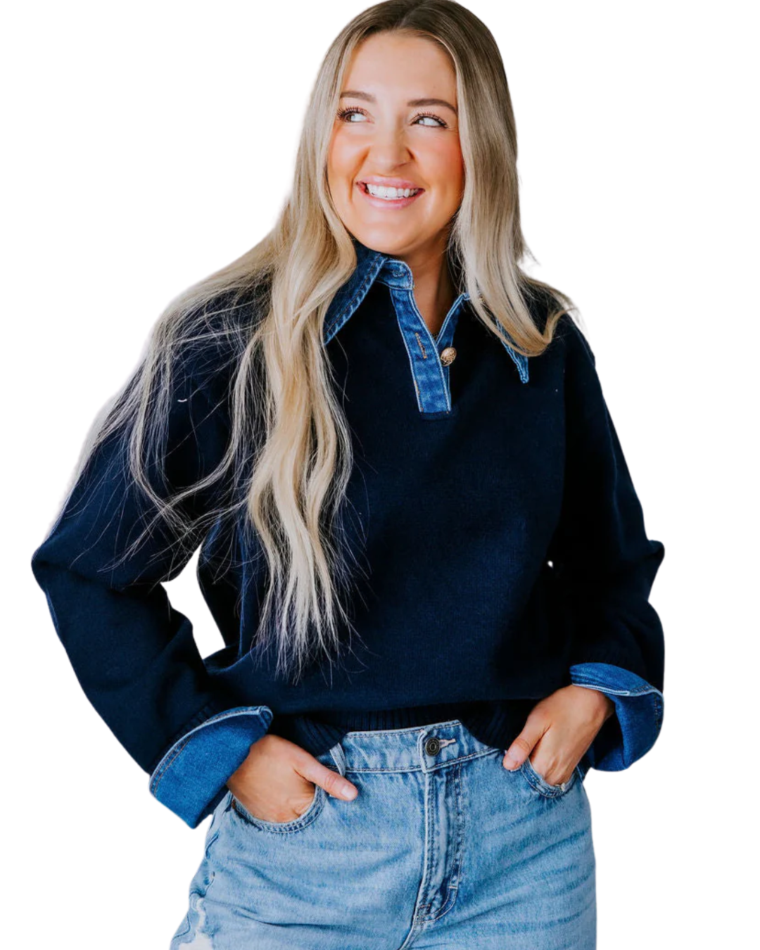 Camisa Manga Larga con Detalles en Mezclilla