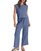 Conjunto de Dos Piezas de Top y Pantalón Corto Ancho con Mangas Cortas para Mujer