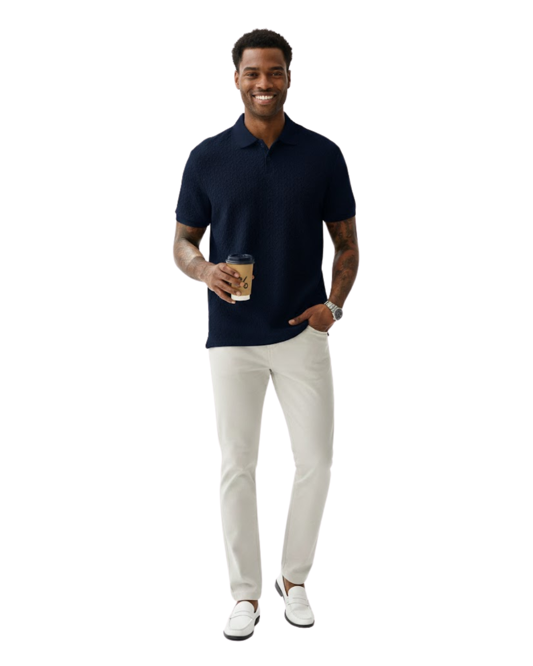 Polo de Punto Tejido de Elegancia Estructurada y Confort Ligero Para Hombre