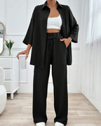 Conjunto de Camisa con Botones y Pantalón Ancho con Cintura Ajustada