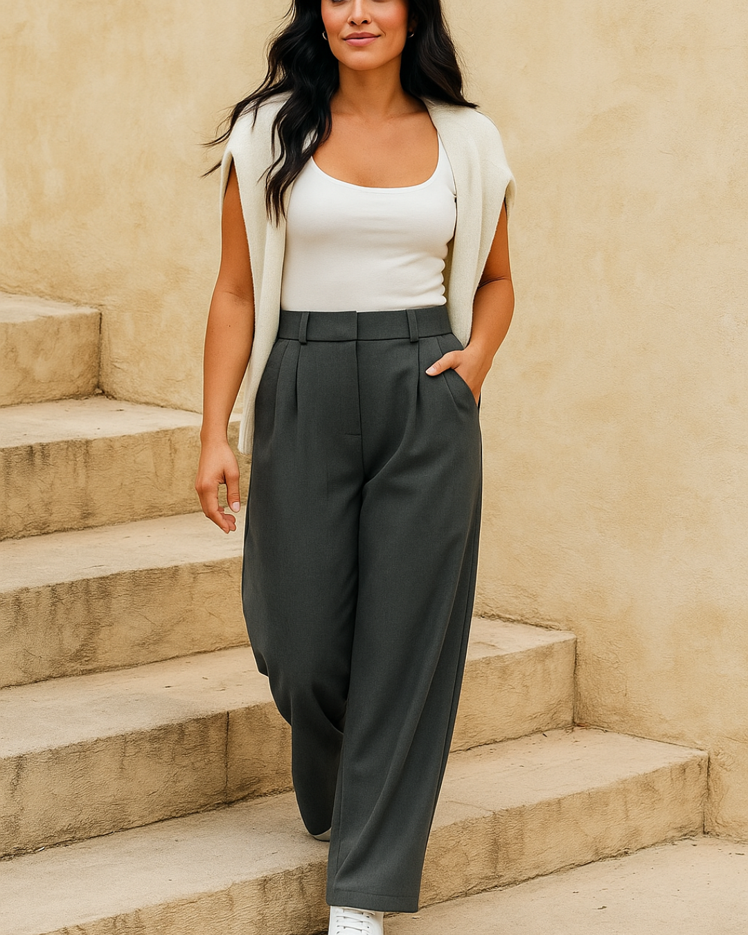 Pantalón de vestir cintura alta y corte recto para mujer