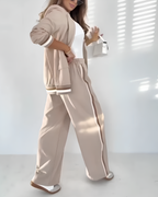 Conjunto Elegante de Blazer y Pantalón Palazzo en Beige Estilo Sofisticado y Moderno®