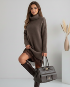 Conjunto de vestido de punto con cuello alto para mujer