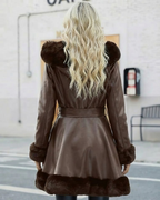 Chaqueta Larga Elegante de Cuero con Capucha para Mujer®