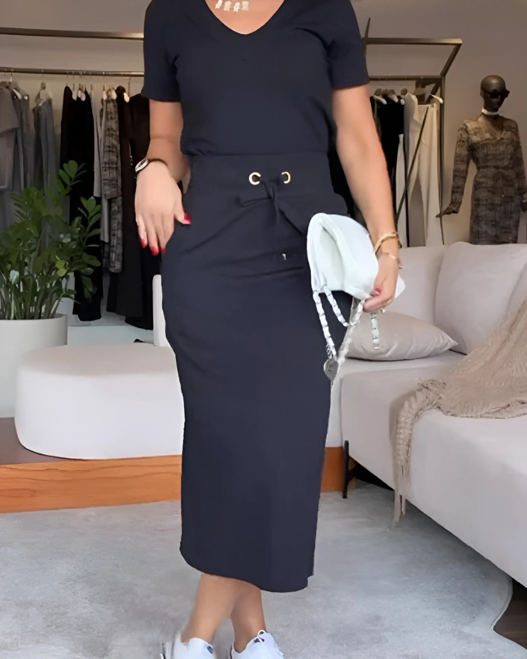 Conjunto con Top y Falda con Escote en V para Mujeres