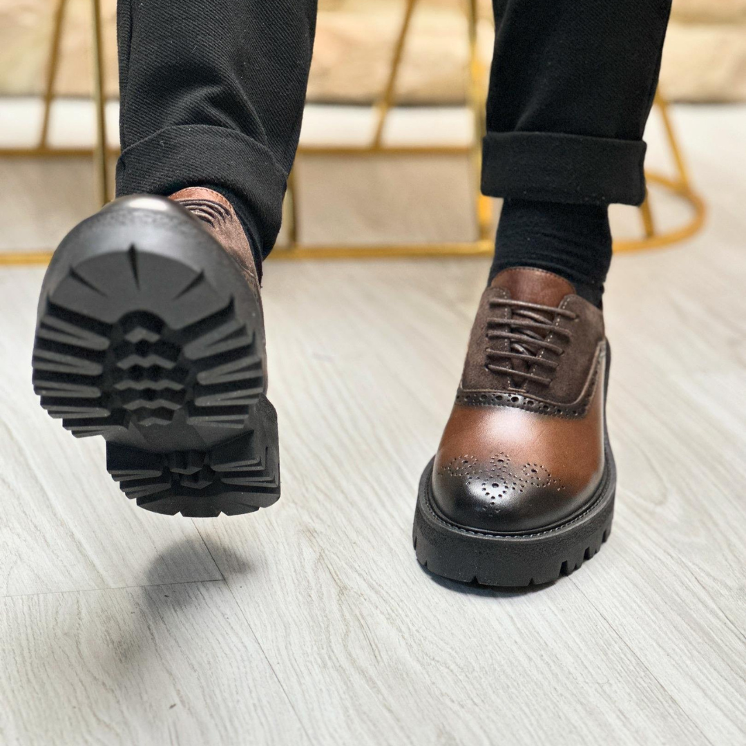 Zapatos casuales clásicos de cuero genuino y ante para hombre