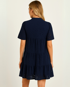 Vestido Mini Informal Elegante con Encaje Calado y Volantes para Mujer