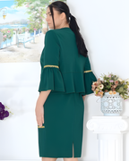 Conjunto Elegante de Vestido y Saco con Toques Artesanales