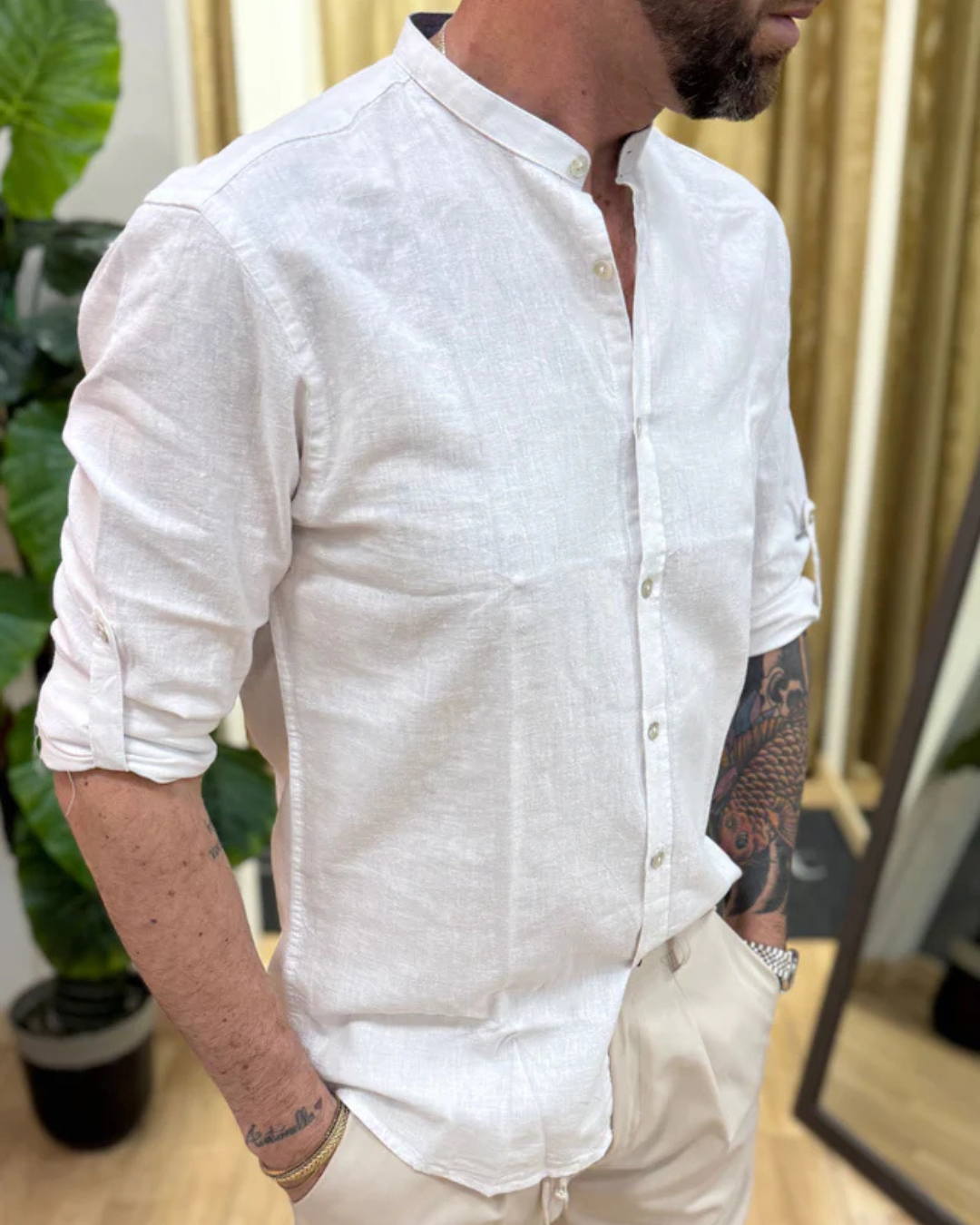 Camisa de Manga Larga en tejido de Lino para Hombre