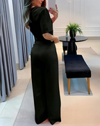 Conjunto Elegante con Top Corto y Pantalón de Pierna Ancha para Mujer®