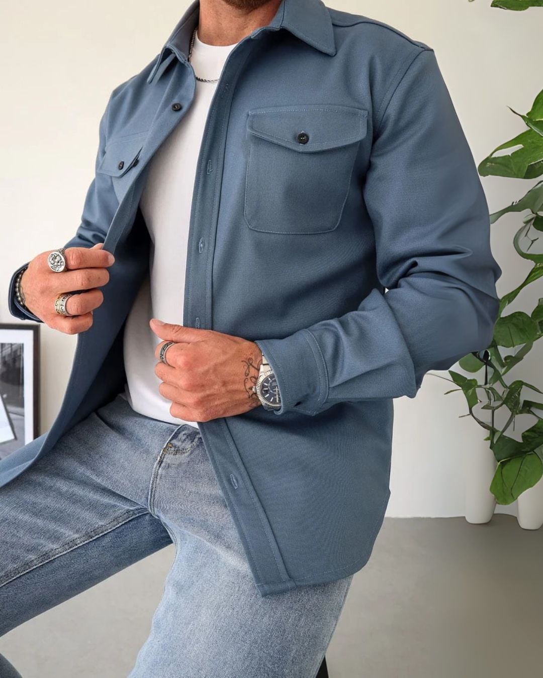 Camisa Manga Larga con Bolsillo para Hombre