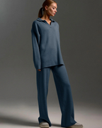 Conjunto de 2 Piezas para Mujer, Sudadera con Cuello de Polo y Pantalón de Pierna Ancha®