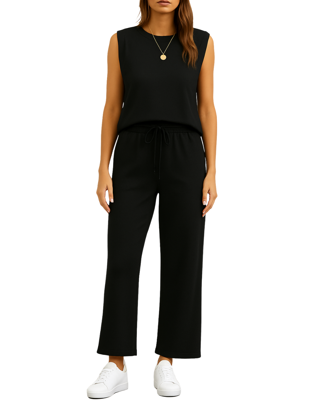 Conjunto de Dos Piezas de Top y Pantalón Corto Ancho con Mangas Cortas para Mujer