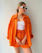 Conjunto de camisa de manga larga y short corto de cintura alta