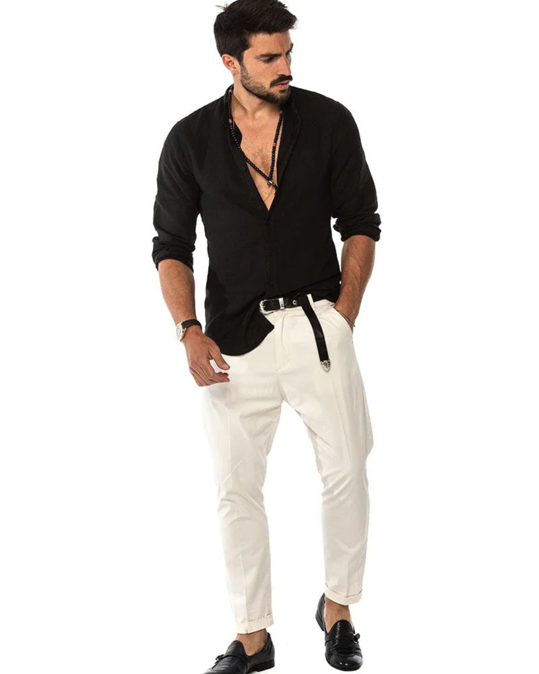 Camisa Manga Corta en Tejido de Lino para Hombre