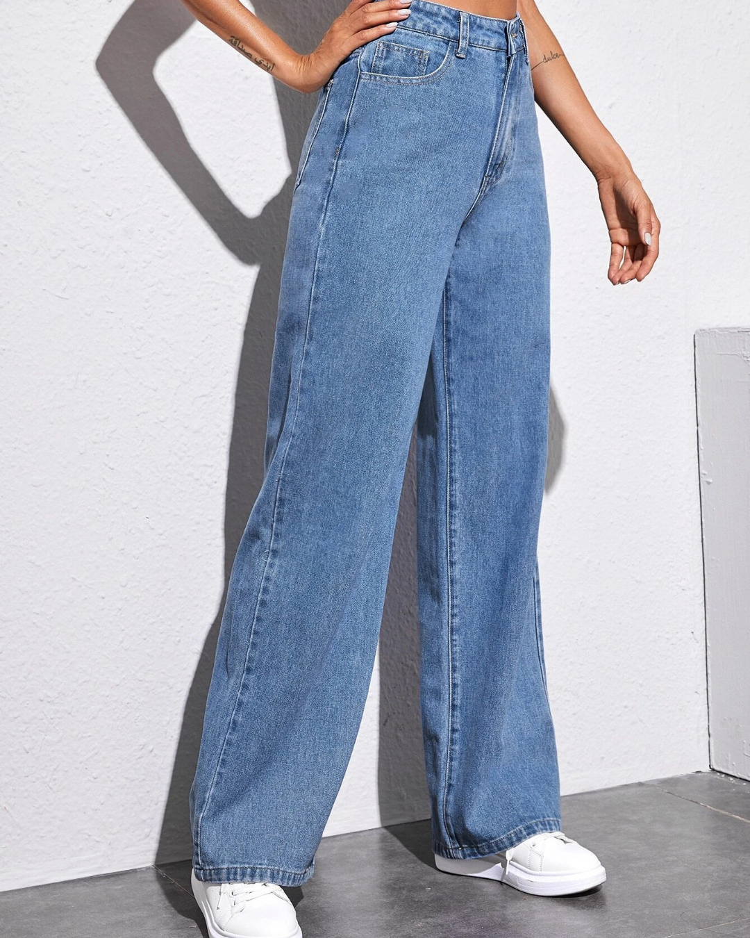 Vaqueros Ligeros de Pierna Ancha con Cintura Alta y Estilo Relajado®