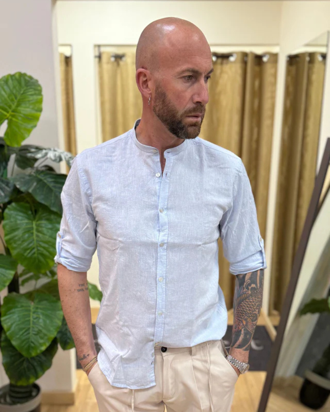 Camisa de Manga Larga en tejido de Lino para Hombre