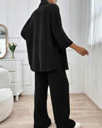 Conjunto de Camisa con Botones y Pantalón Ancho con Cintura Ajustada