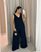 Conjunto Casual de Mujer con Cuello en V en Color Liso