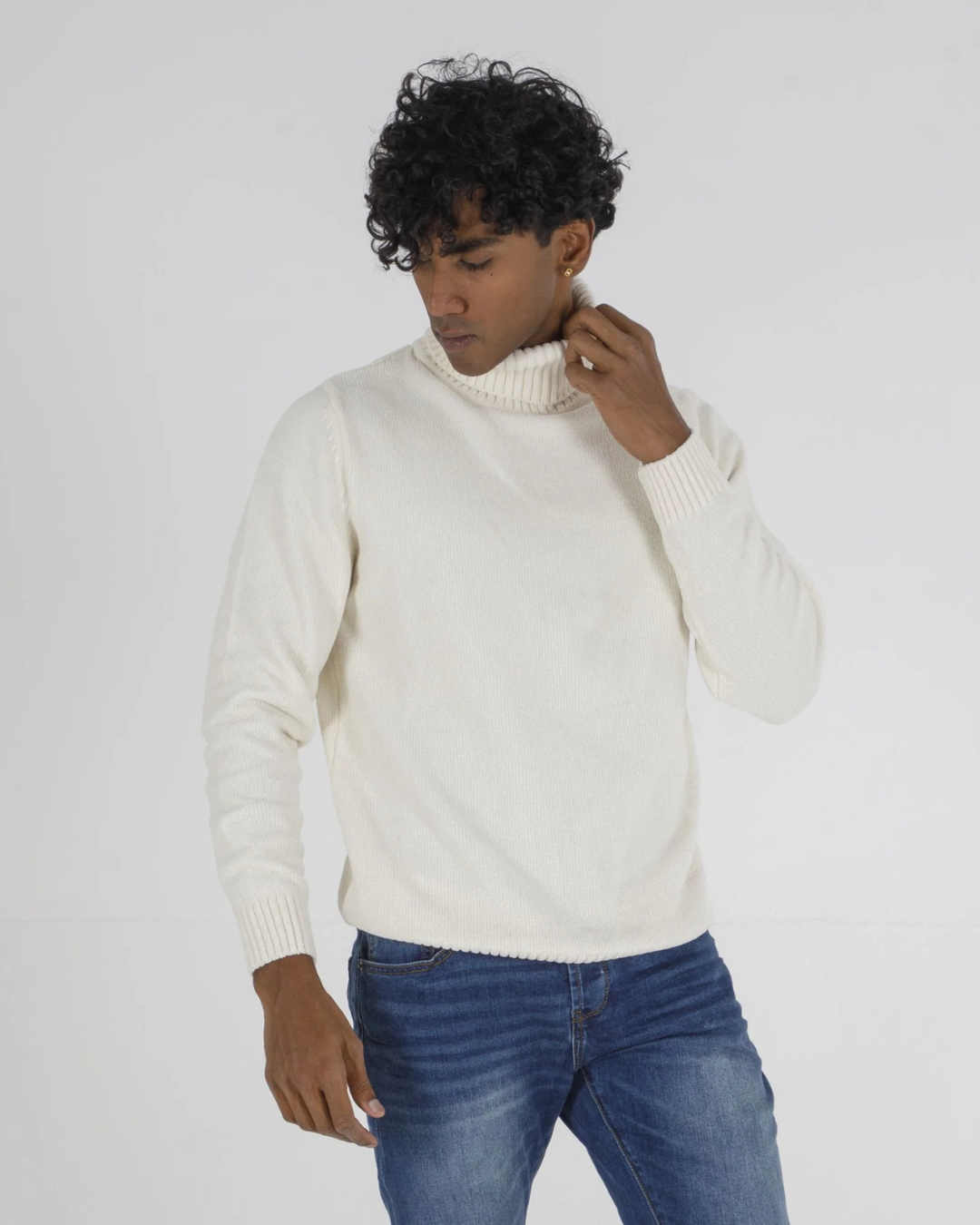 Jersey de cuello alto de lana con manga larga para hombre