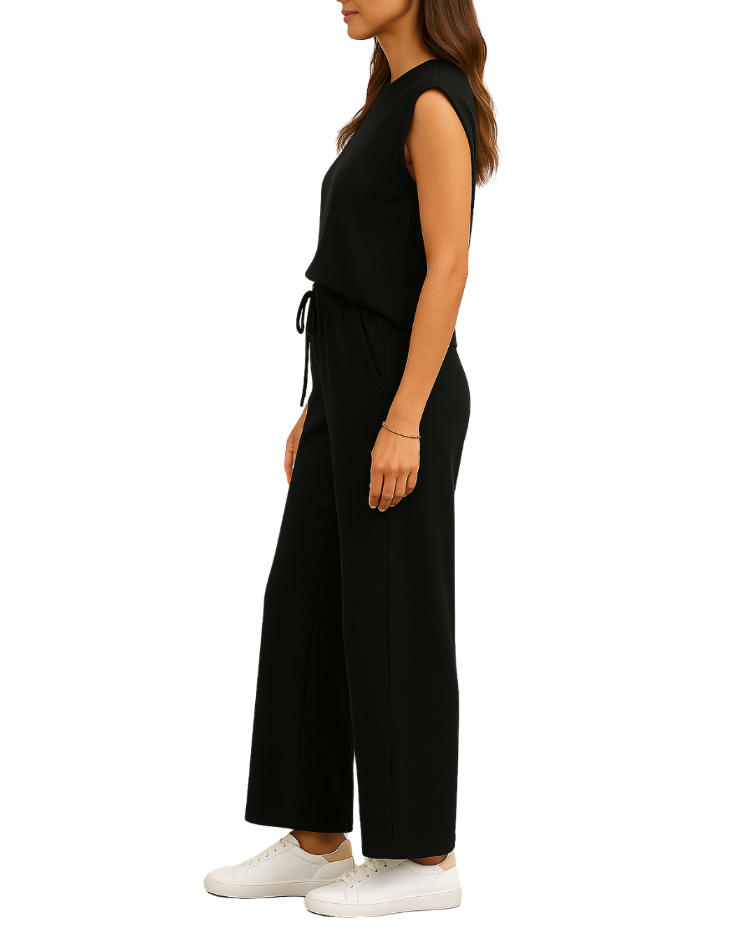 Conjunto de Dos Piezas de Top y Pantalón Corto Ancho con Mangas Cortas para Mujer