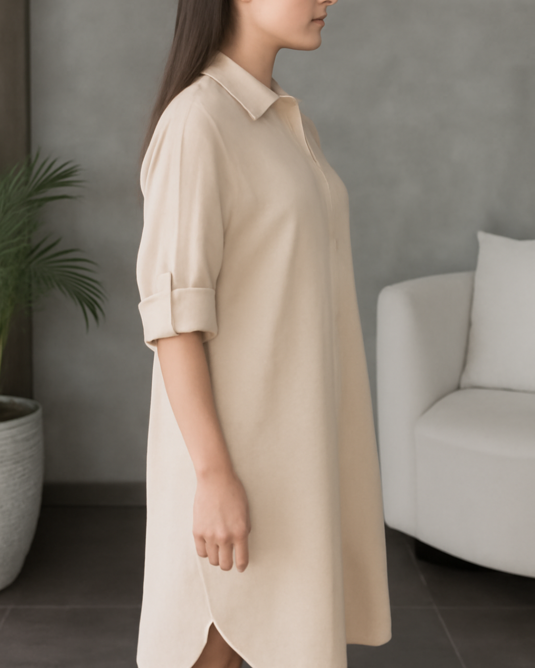 Vestido Camisero Holgado de Tela Fresca