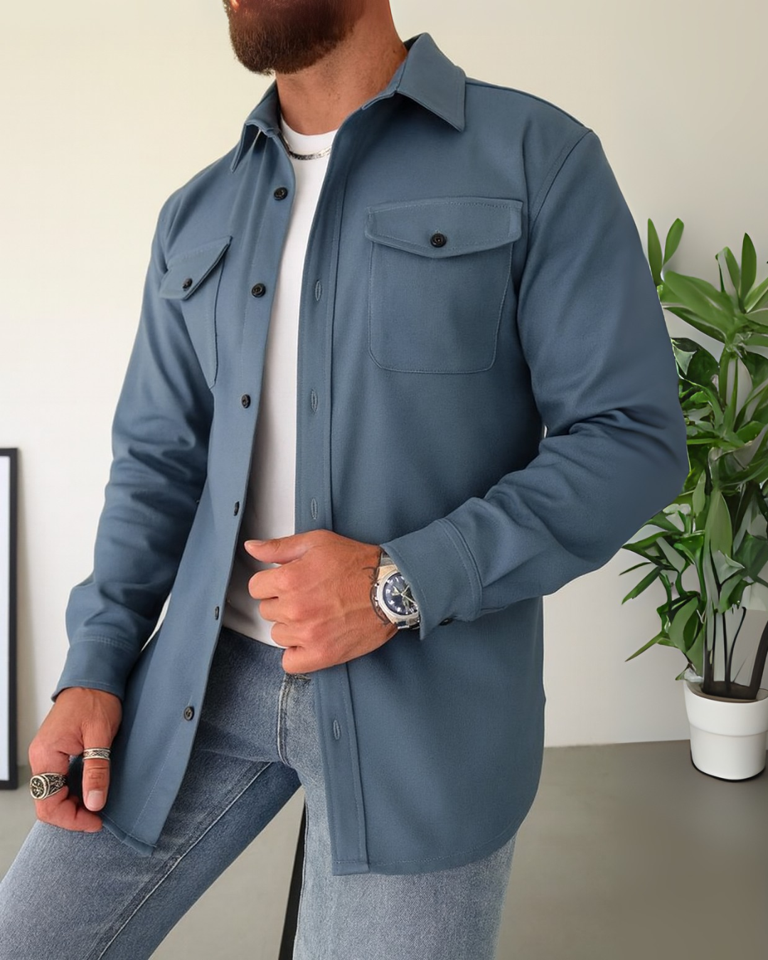 Camisa Manga Larga con Bolsillo para Hombre