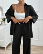 Conjunto de Camisa con Botones y Pantalón Ancho con Cintura Ajustada